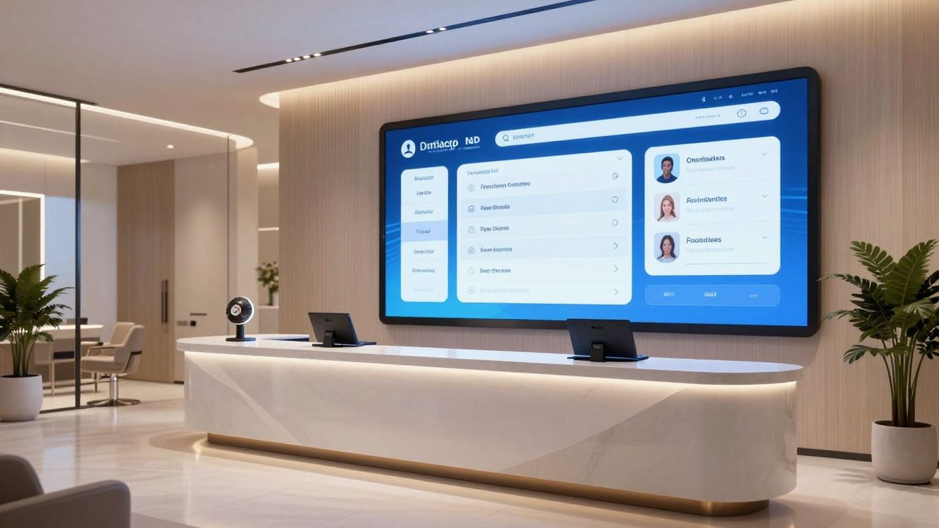 AI receptionist interface in a modern salon