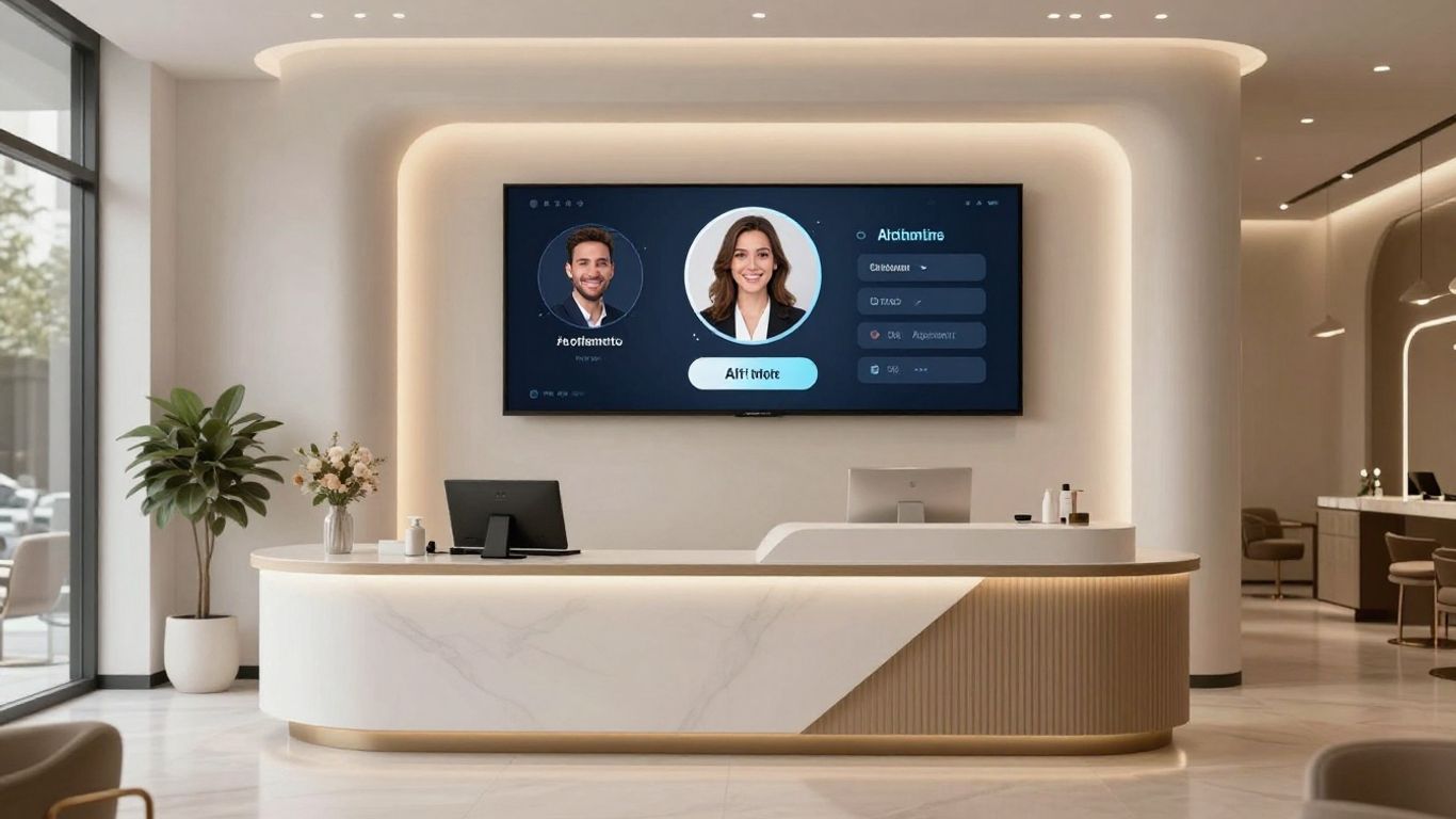 AI receptionist interface in a salon setting.