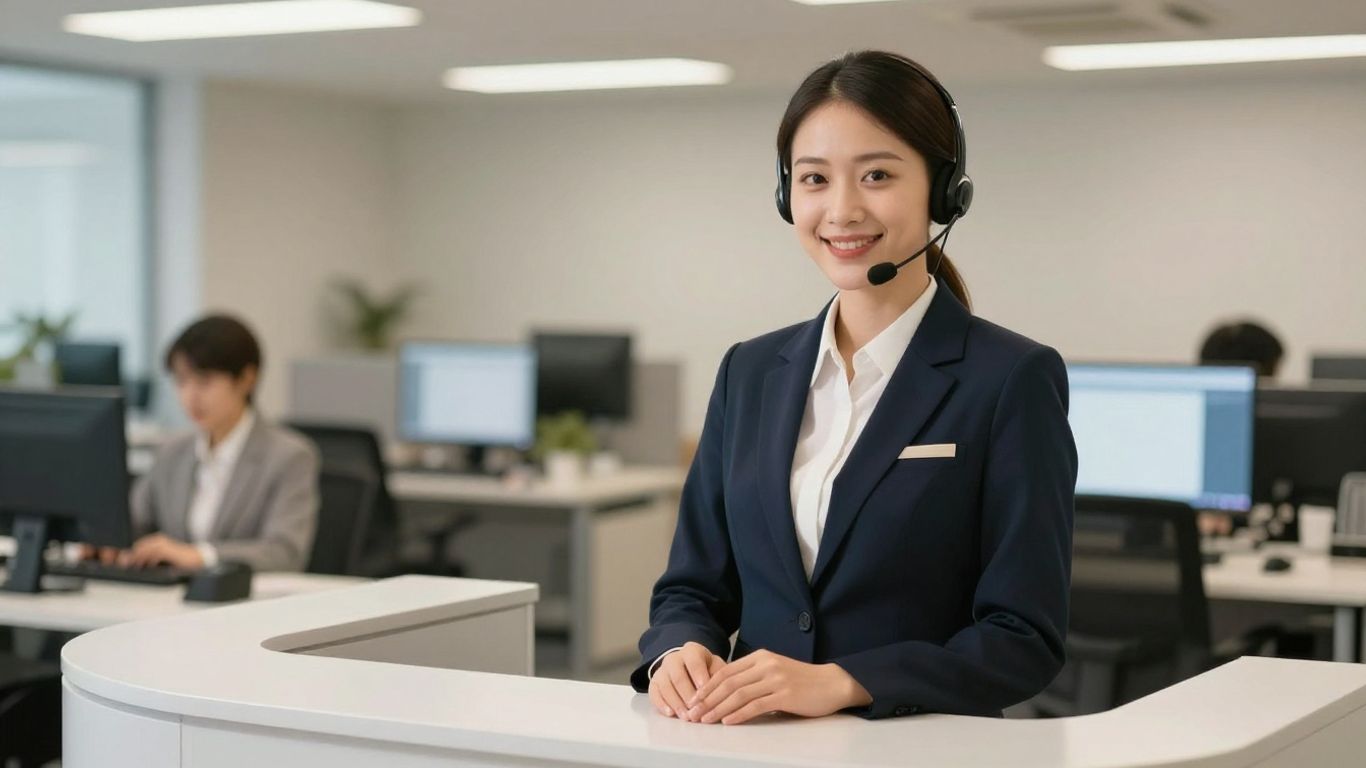 Dialzara receptionist answering a call with a headset.