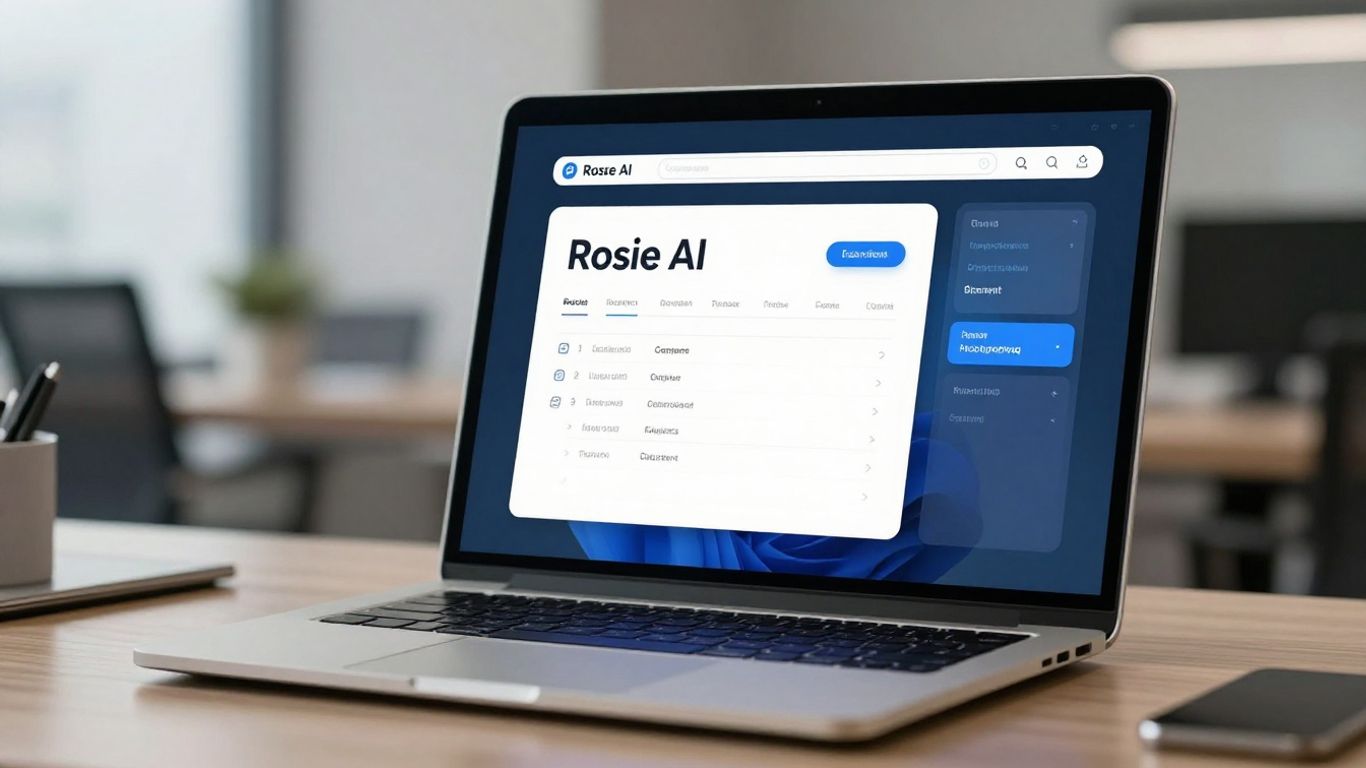 Rosie AI interface on a laptop screen in an office.