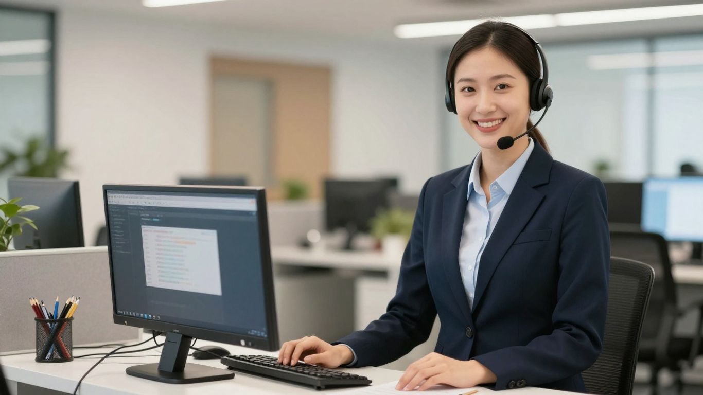 Ruby Receptionists professional answering calls in an office.