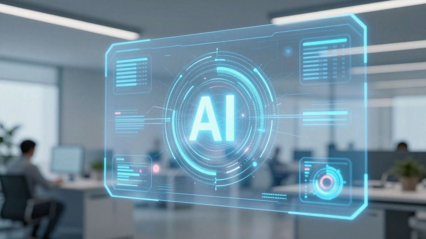 Futuristic AI interface on a holographic display.