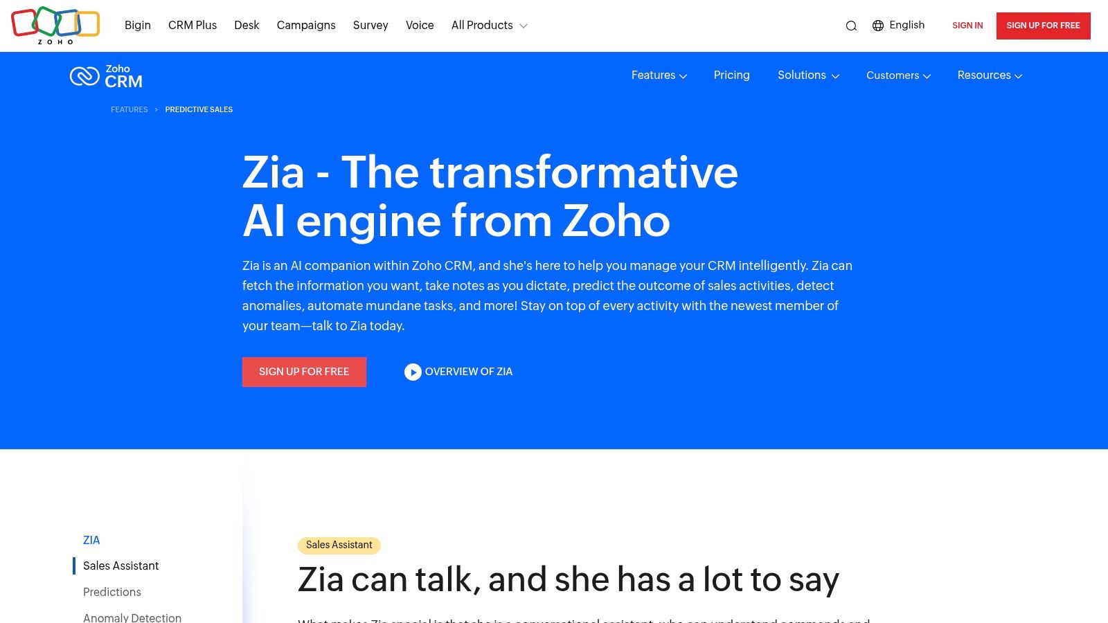 Zoho CRM with Zia