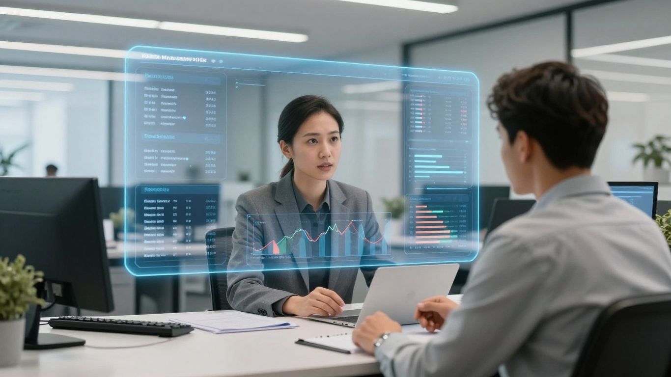 Financial advisor using AI tools for wealth management.