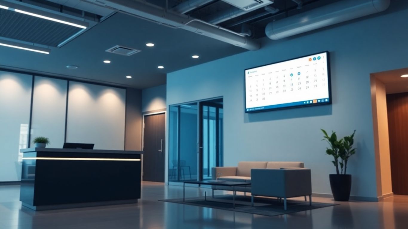 AI virtual receptionist scheduling appointments on a digital display.