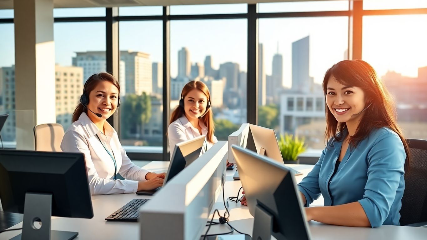Receptionists with headsets in New Orleans answering calls