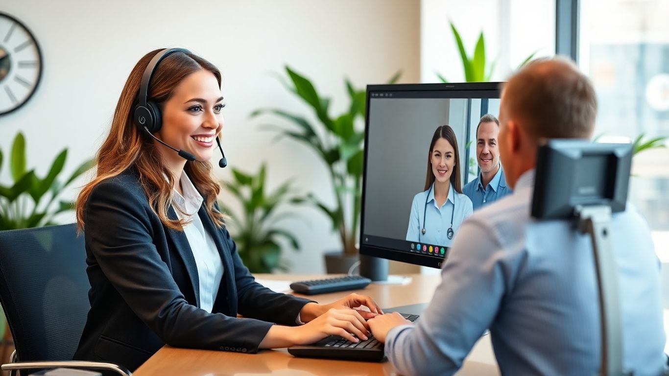 Virtual receptionist assisting client in Baton Rouge office