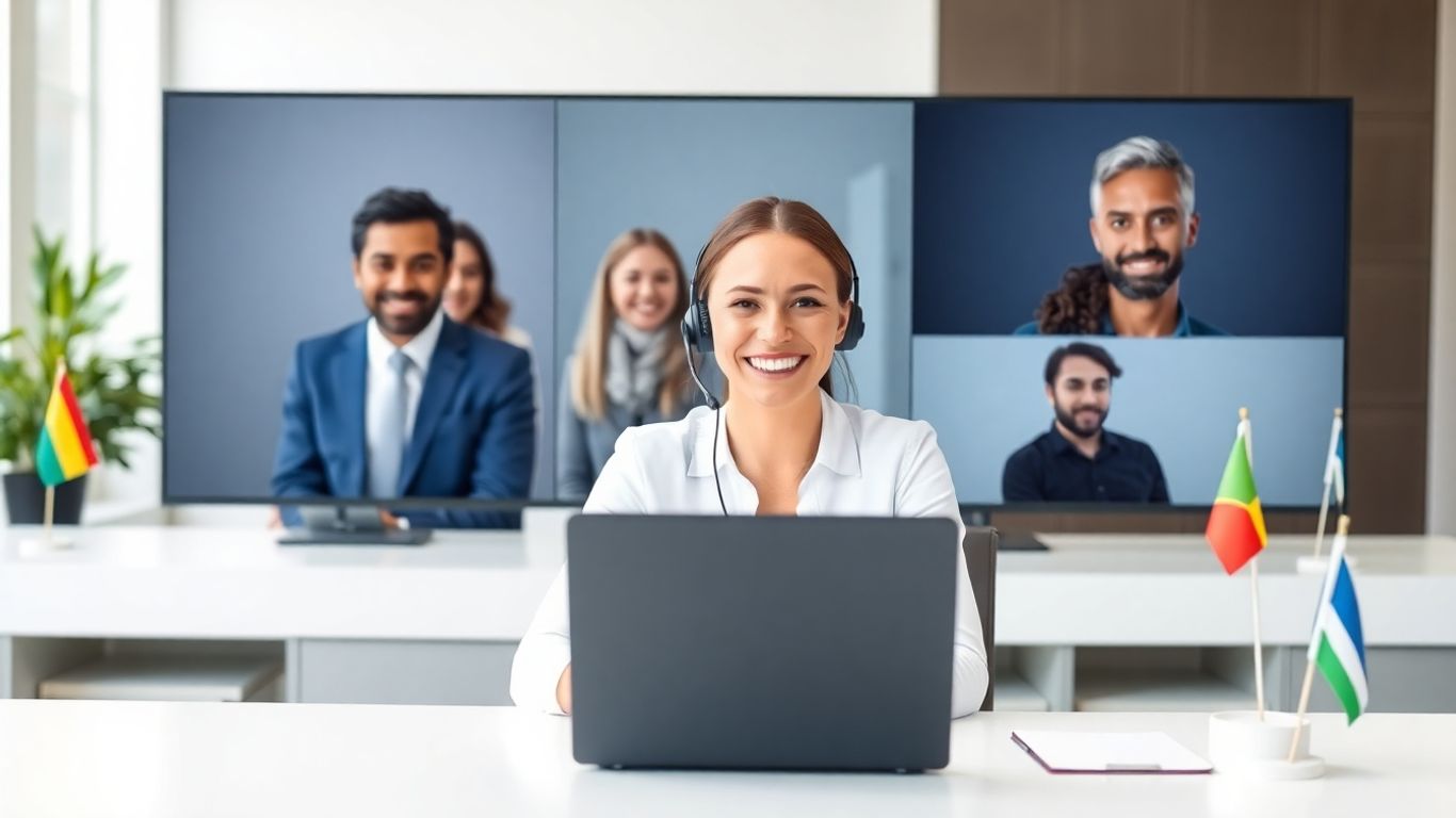 Virtual receptionist speaking with diverse international clients