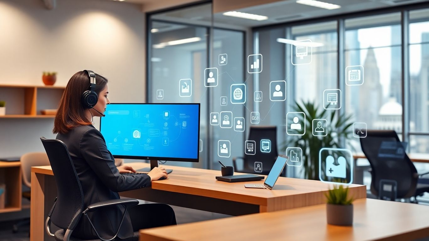 Virtual receptionist using apps in modern New York office