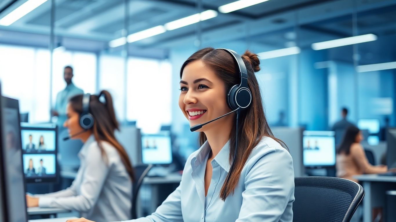 RingCentral call center agents working with headsets and computers