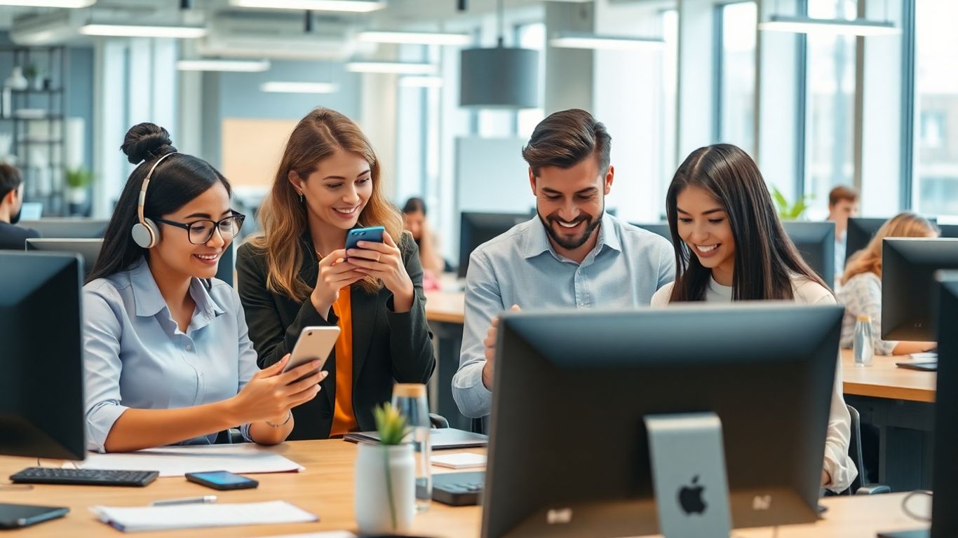 Small business team using SMS in call center