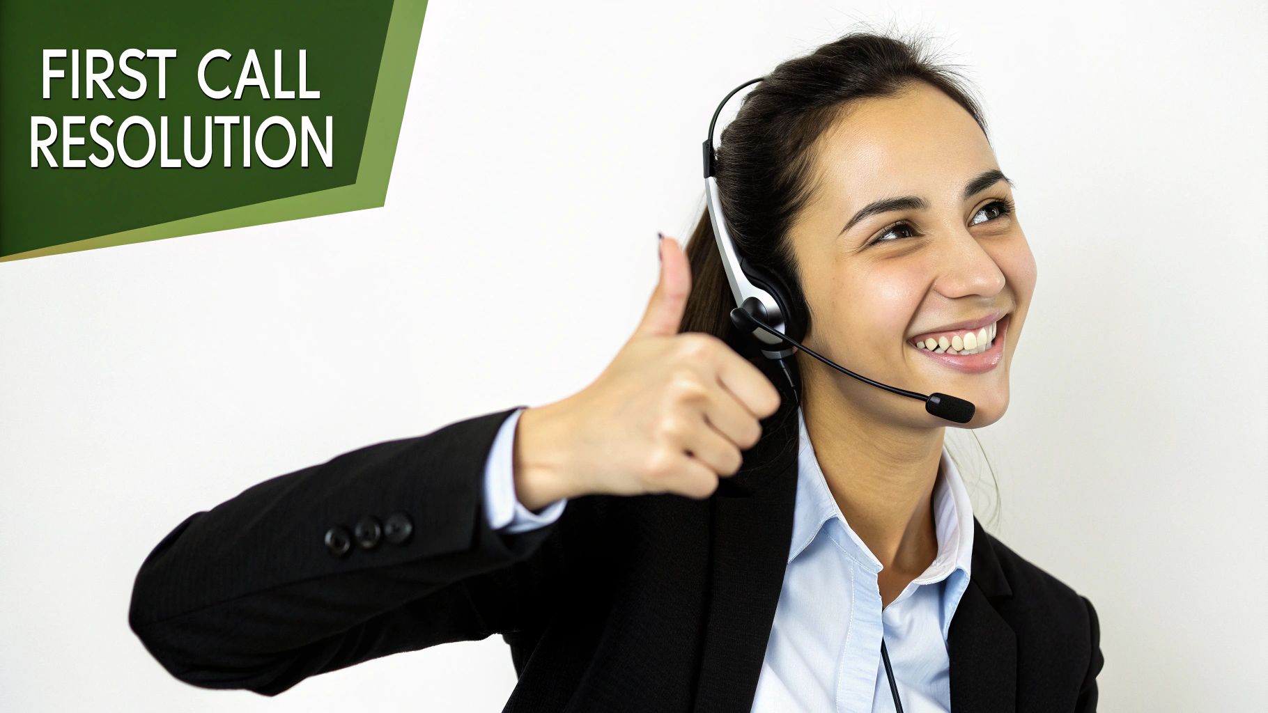 First Call Resolution (FCR) concept showing a single, successful customer interaction.
