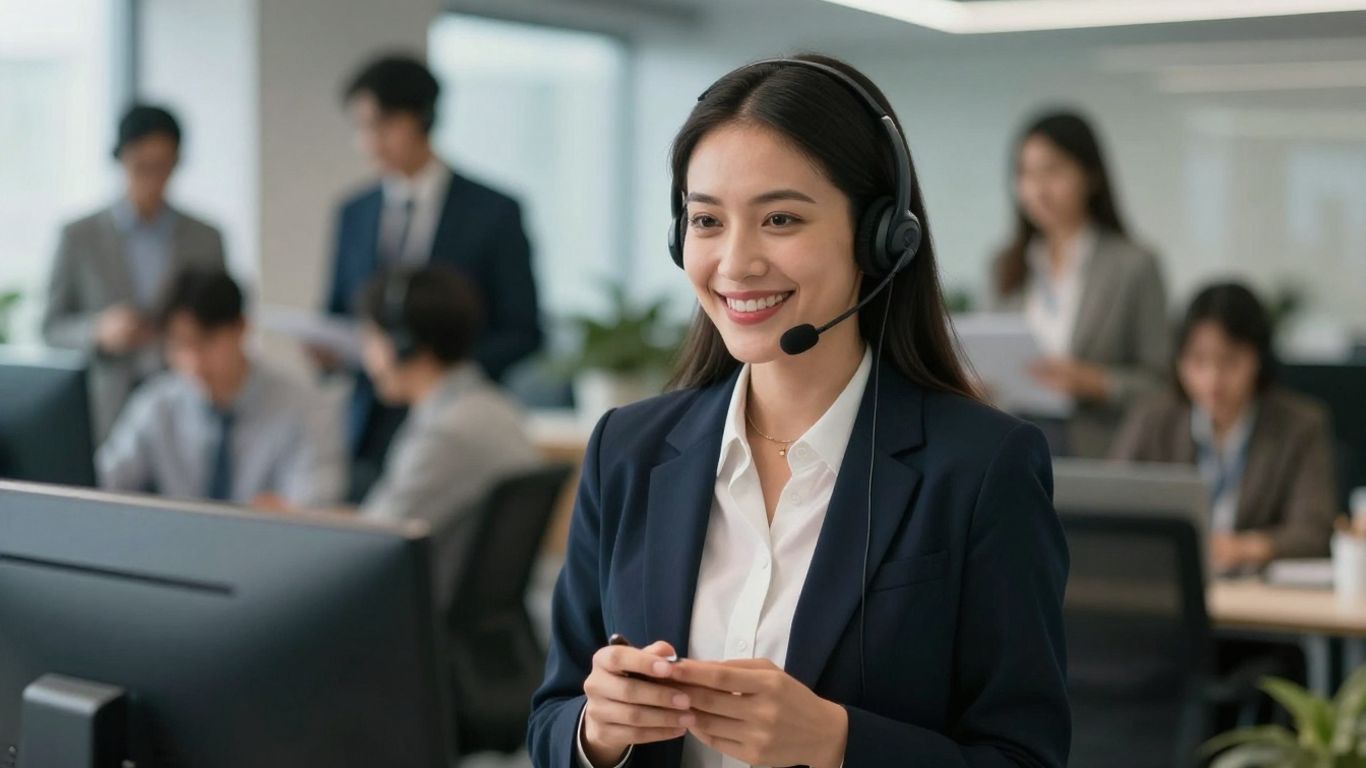 Professional woman with headset, seamless business communication