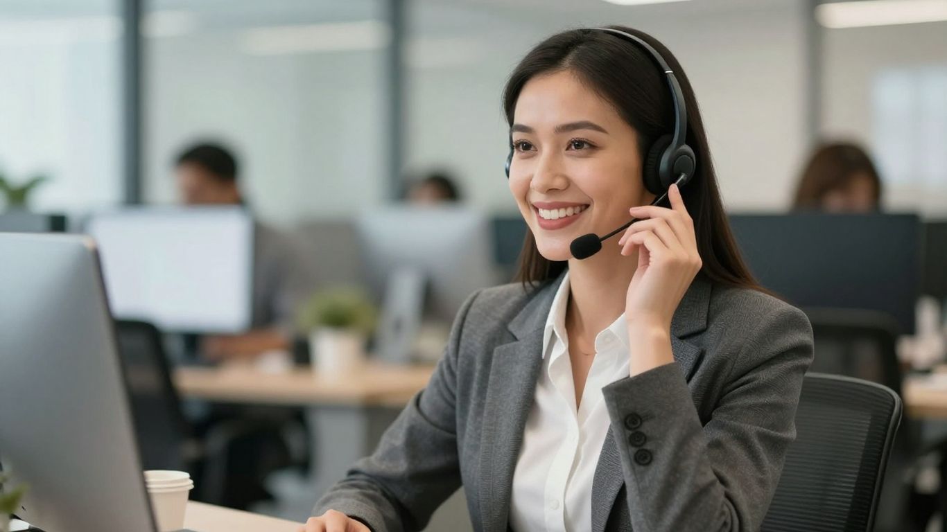 Professional woman with headset in office