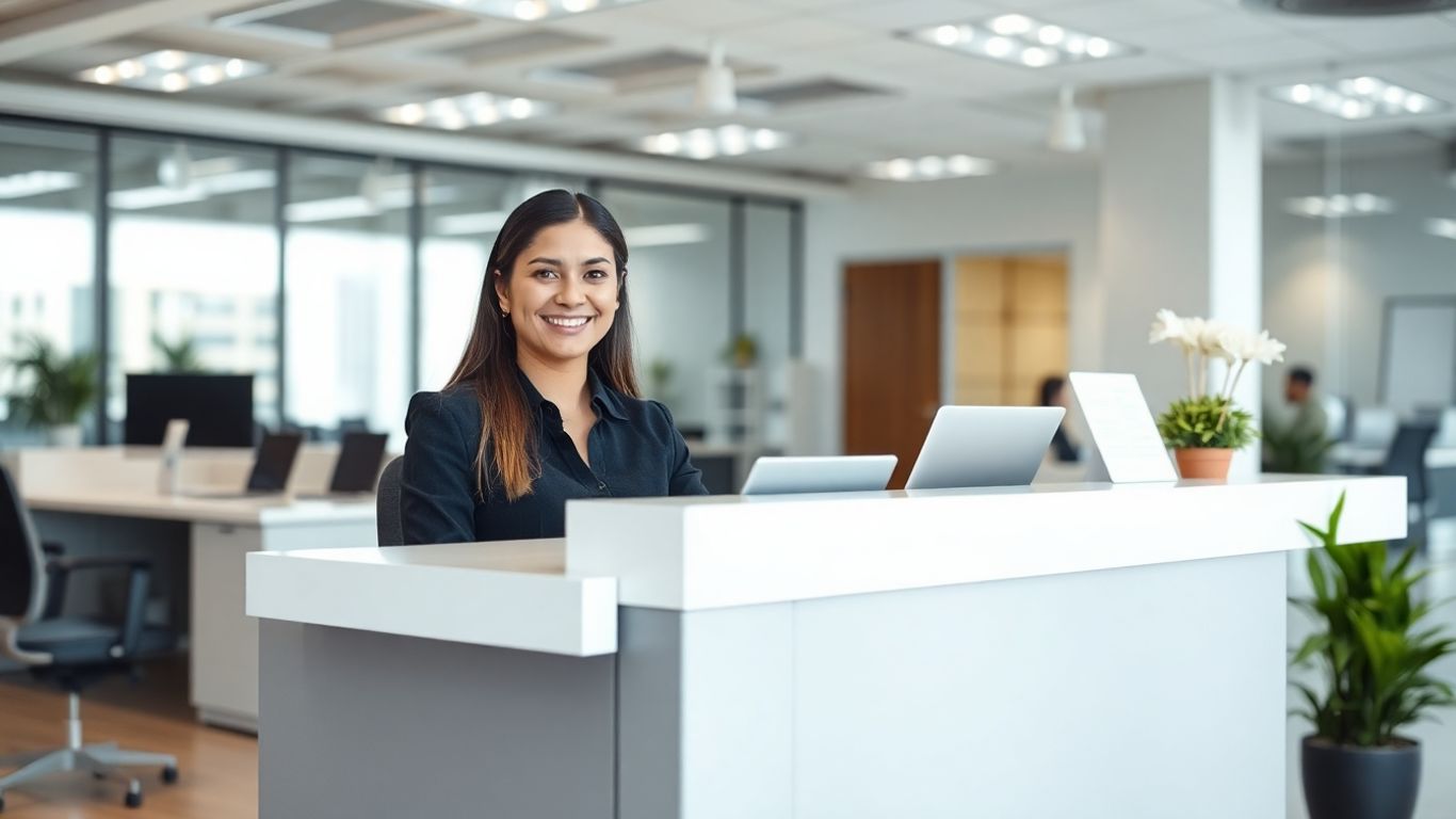 Intelligent Office receptionist assisting a client