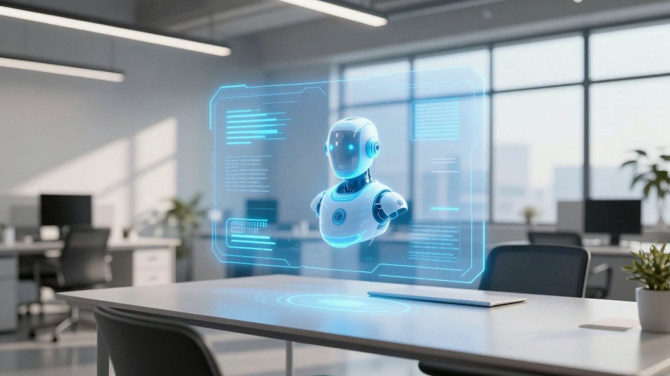 AI chatbot interface in a modern real estate office.
