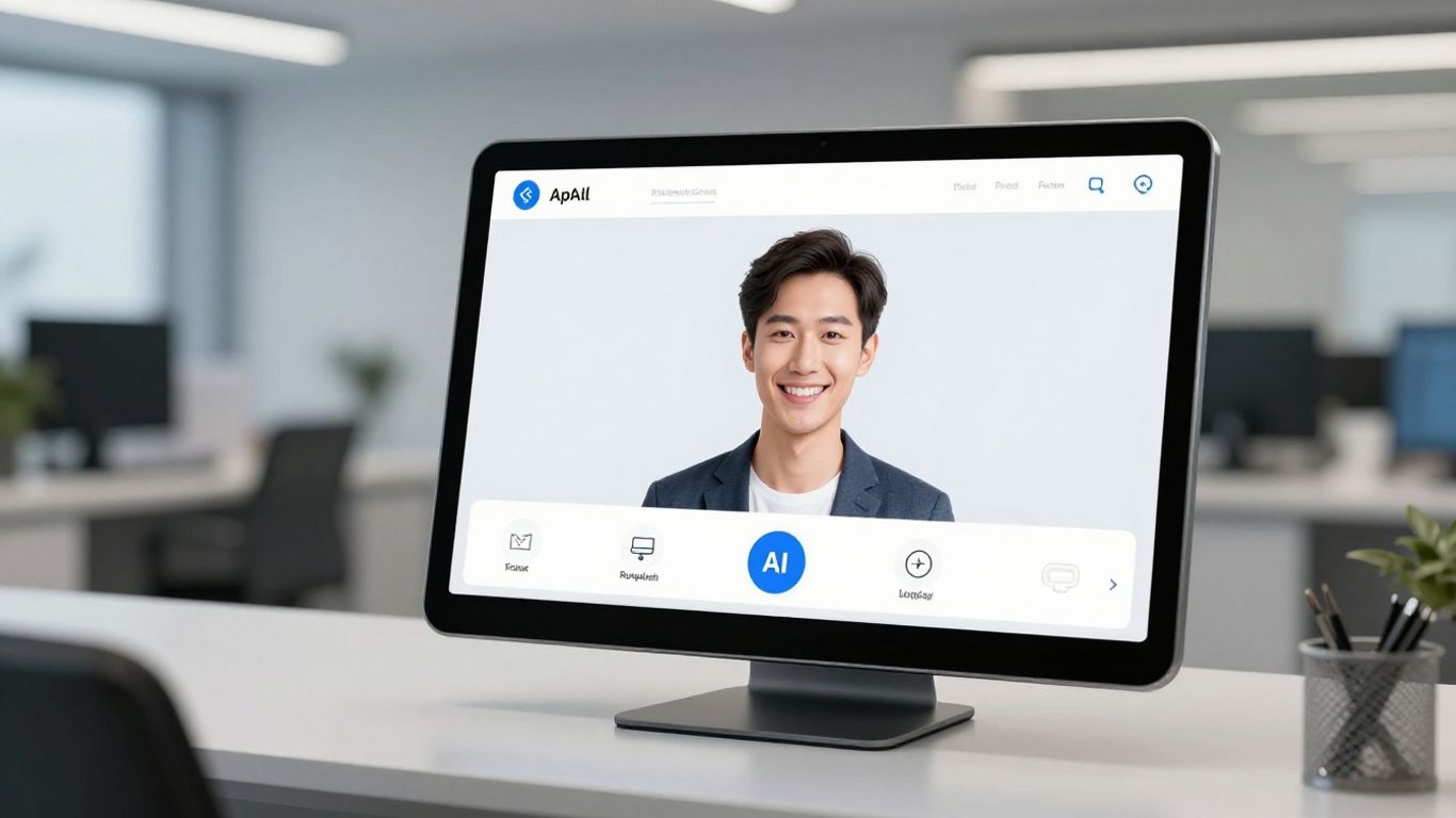 AI receptionist interface on a tablet screen.