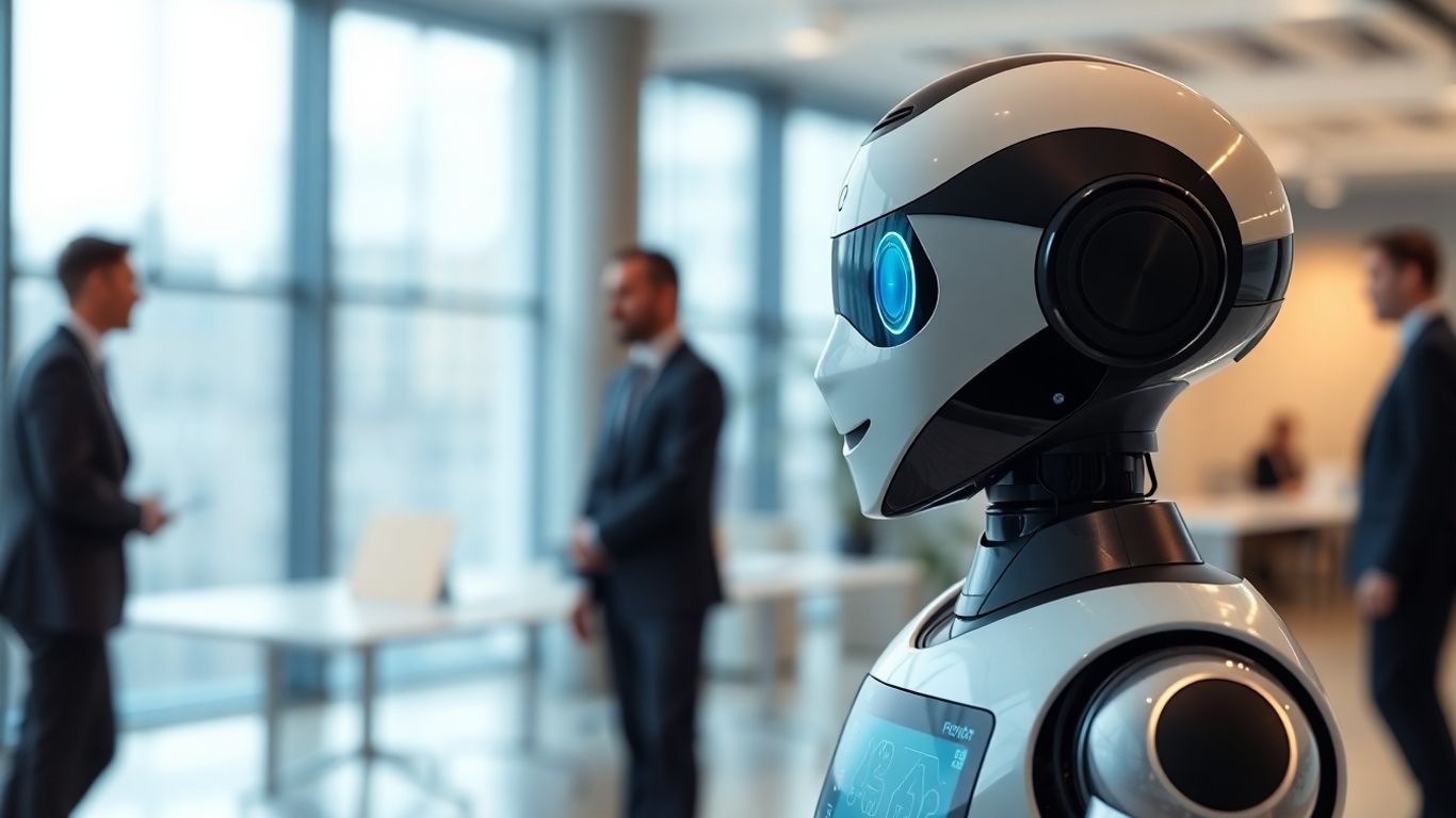 AI receptionist interacting with a business professional.