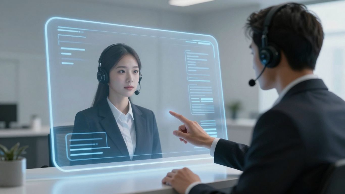 AI receptionist interface on a futuristic screen