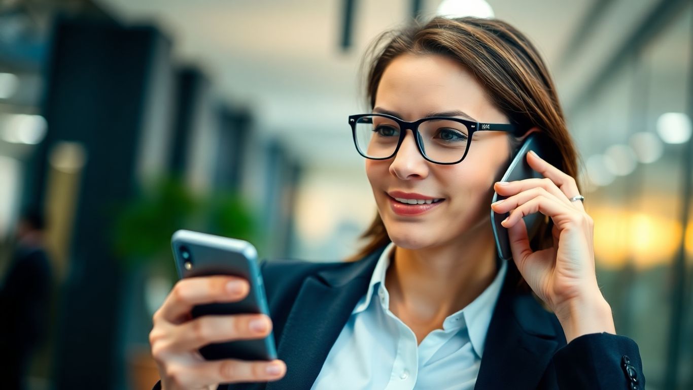 Businessperson using AI voicemail on smartphone