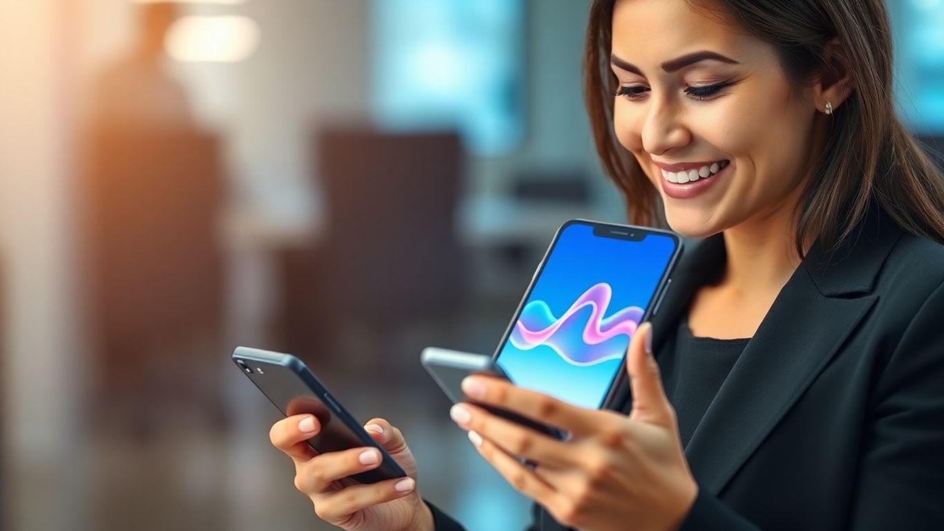 Businessperson using AI voicemail receptionist on smartphone