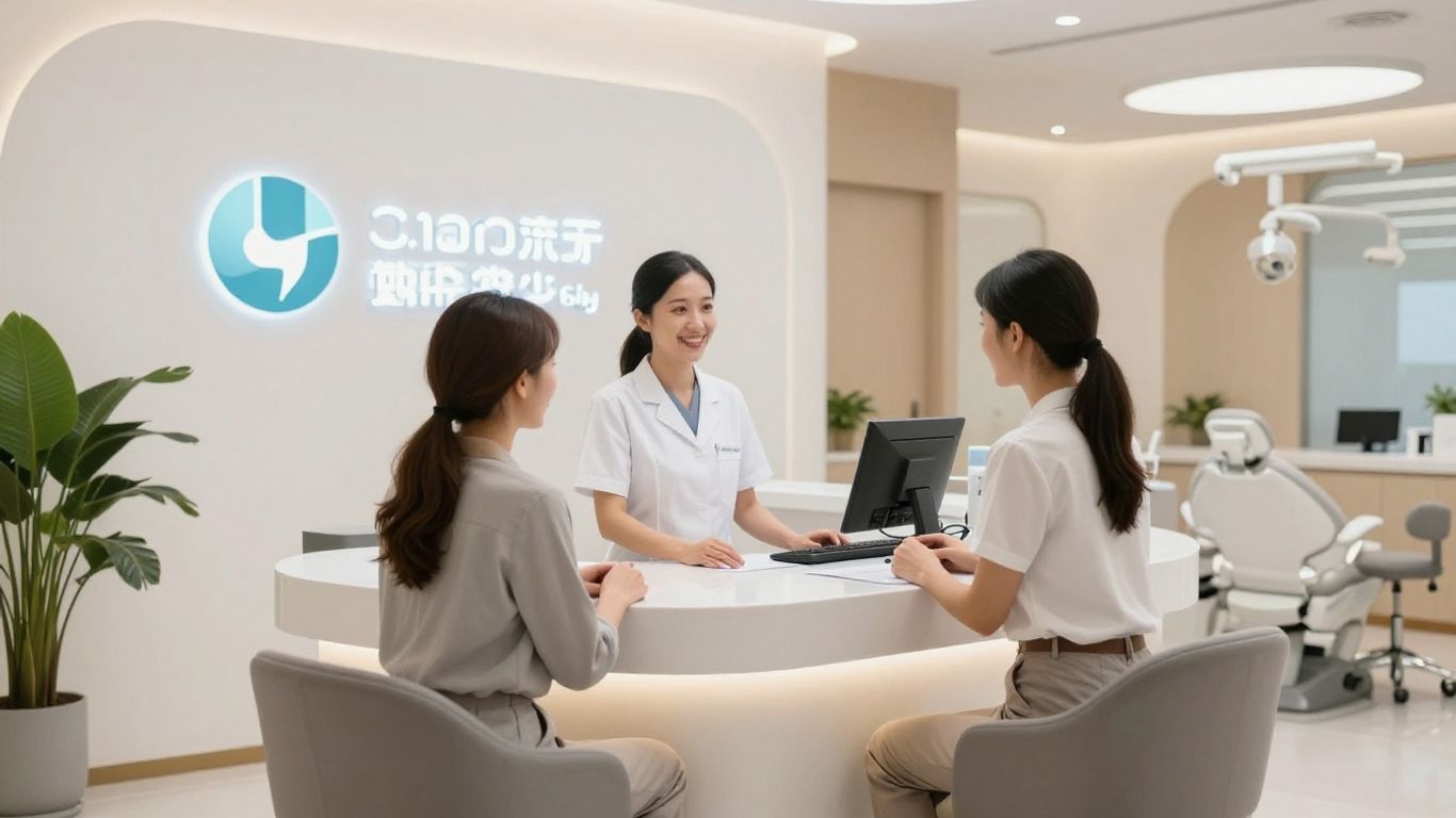 AI receptionist helping patient at dental clinic.
