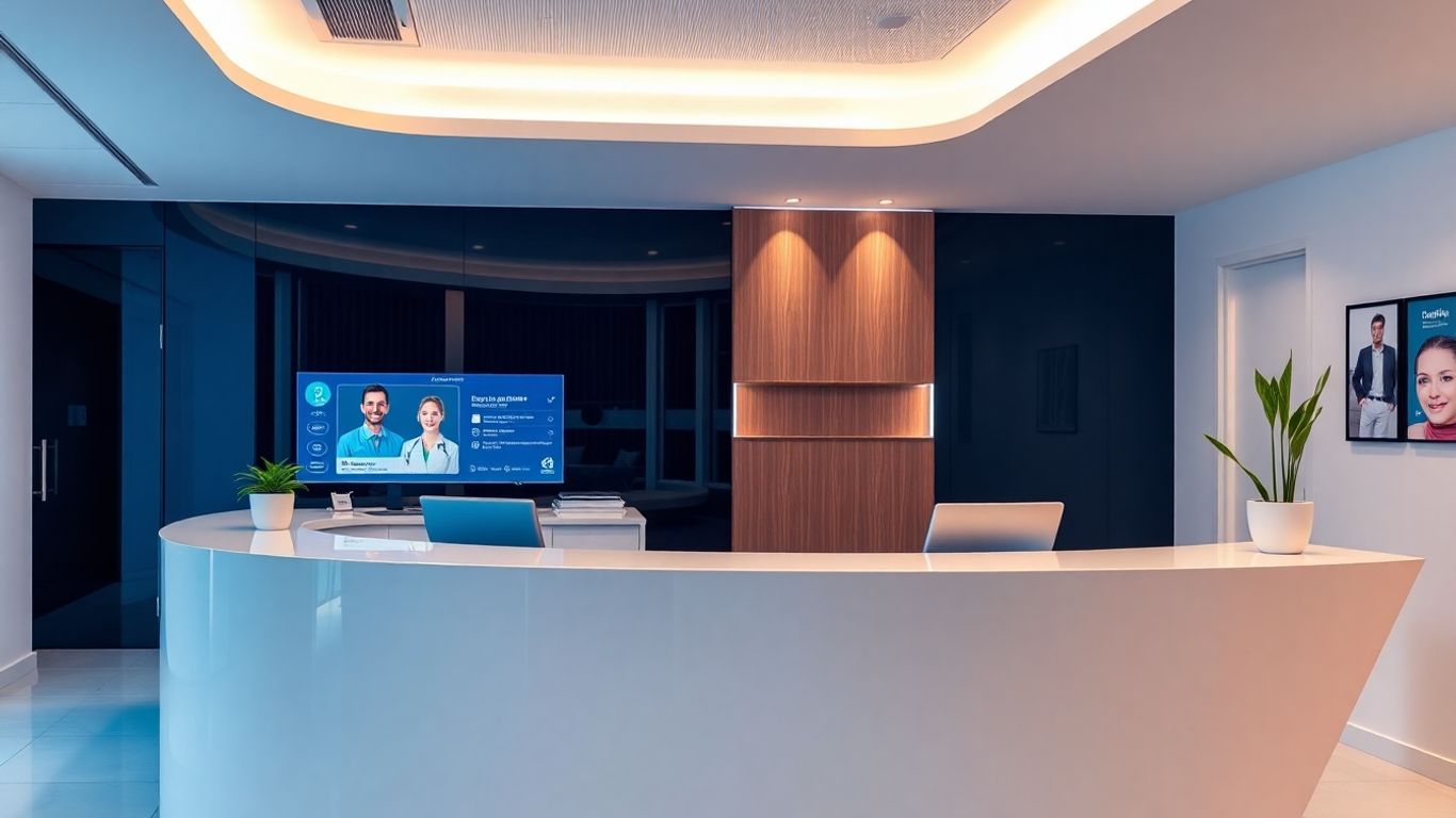 AI receptionist in a modern dental office.