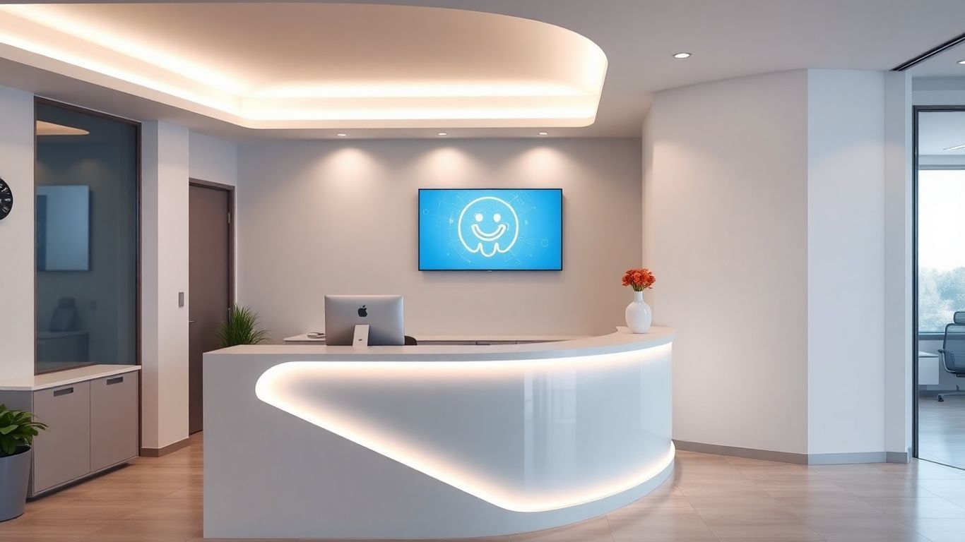 AI receptionist in a modern dental office.