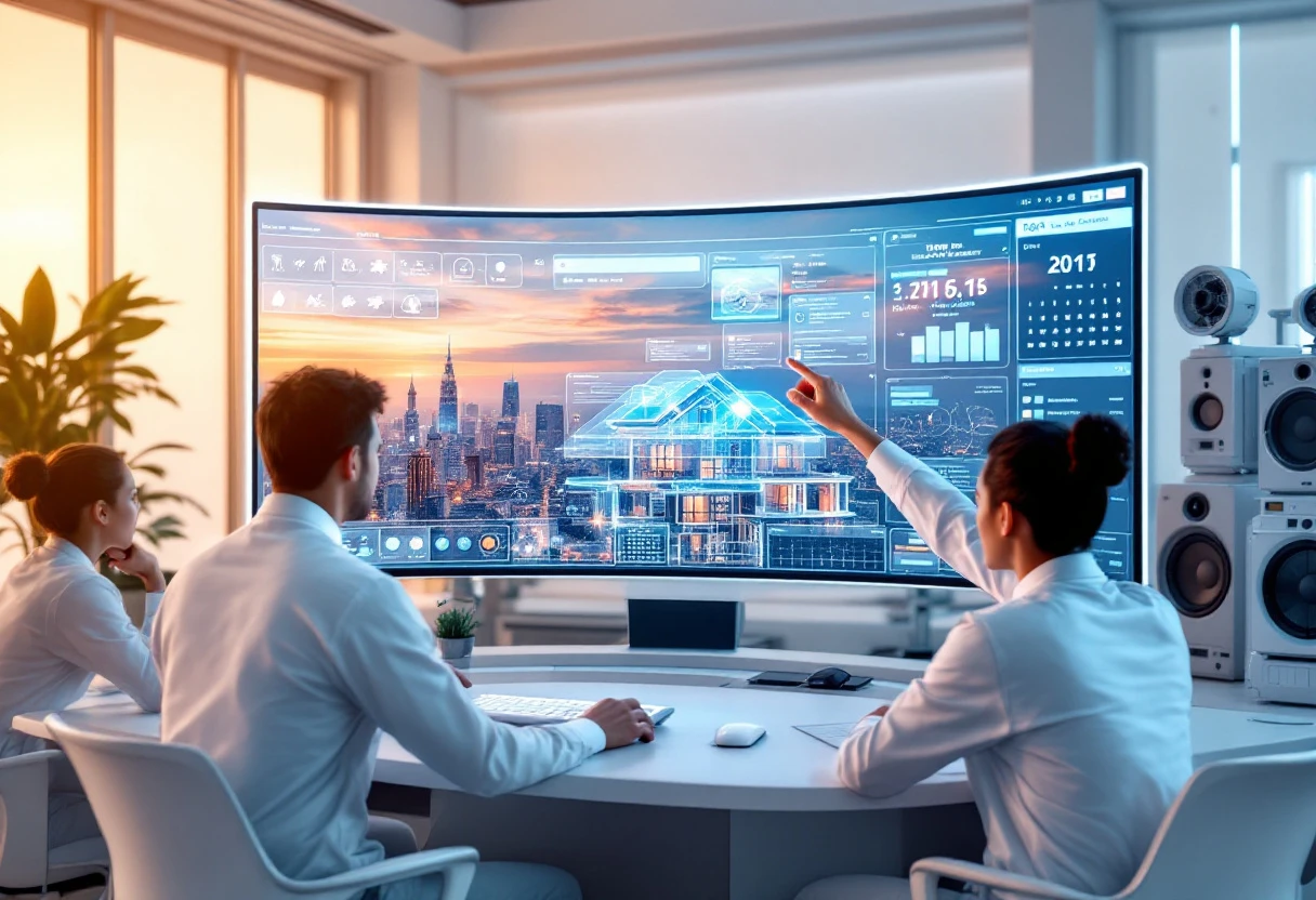 A creative illustration showing a smart AI interface scheduling pest control appointments, with technicians managing their time efficiently through a digital platform.