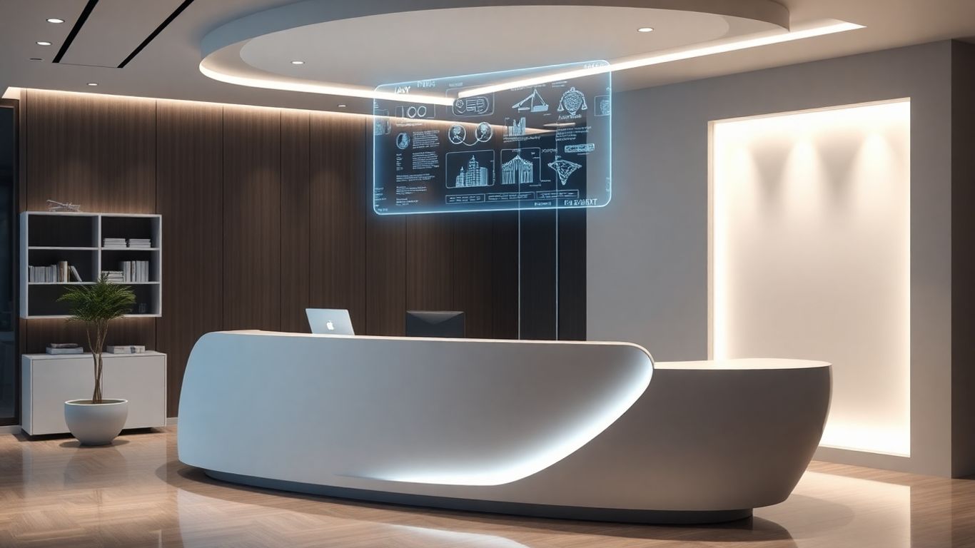Law office reception with AI interface.