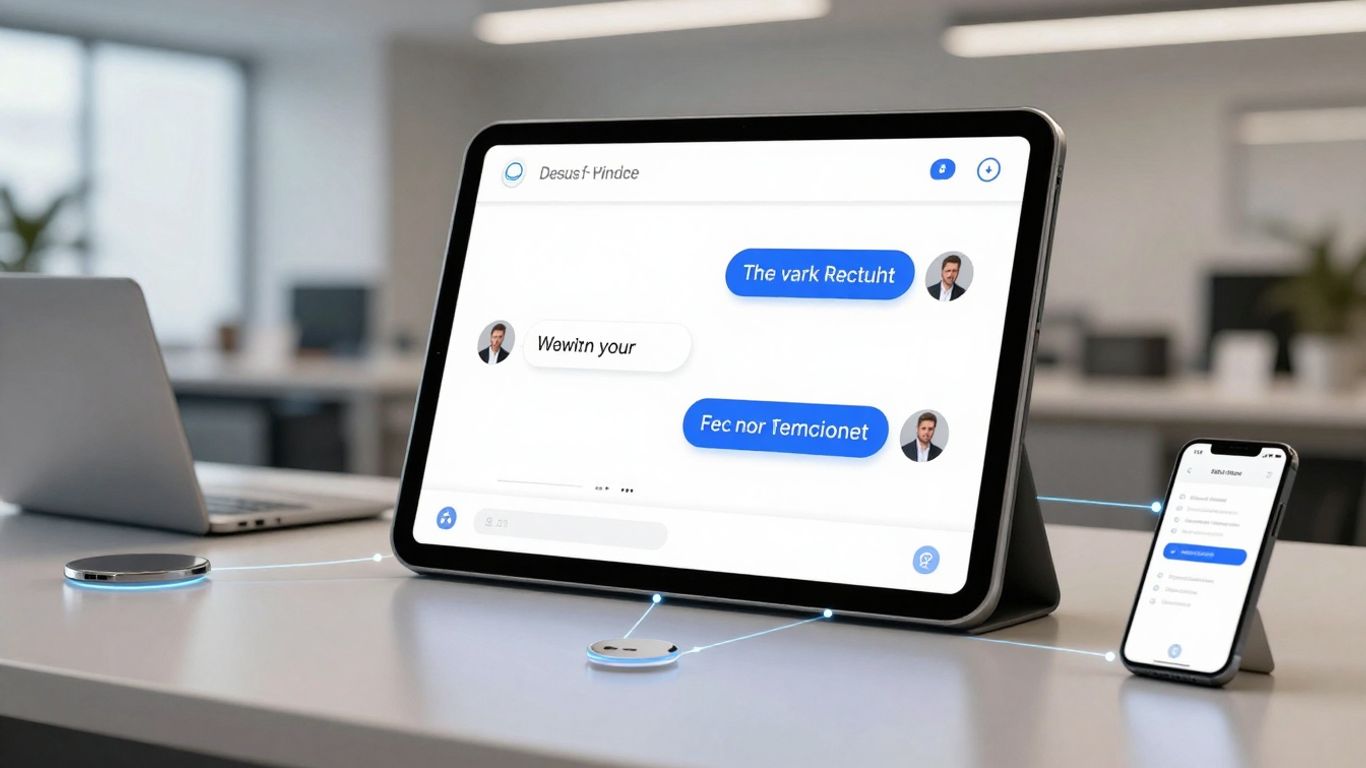 Chatbot interface on tablet connecting to devices.