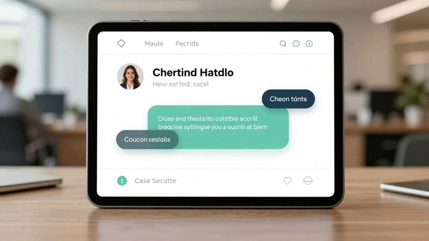 Chatbot interface on a tablet in a real estate office.
