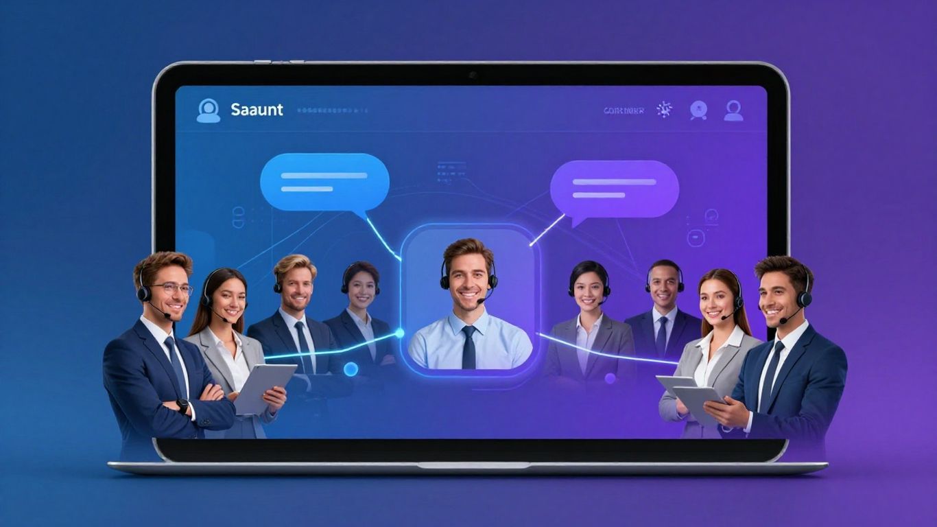 Chatbot interface on tablet with customer service agents.