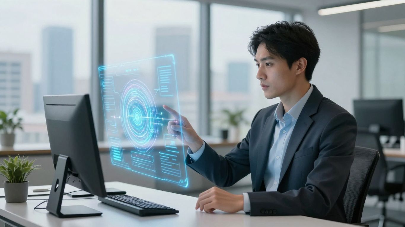 AI assistant interface in a modern office
