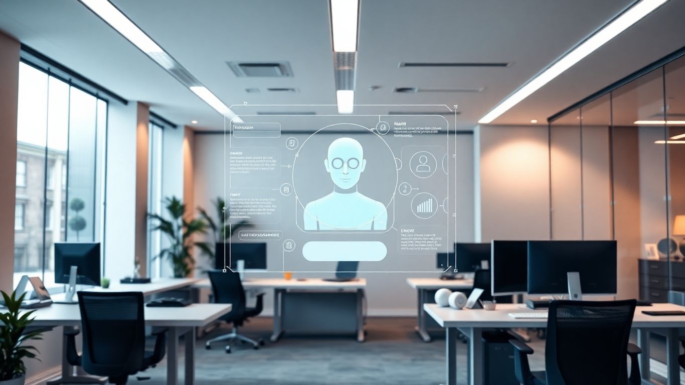 Financial services chatbot interface on a futuristic screen.