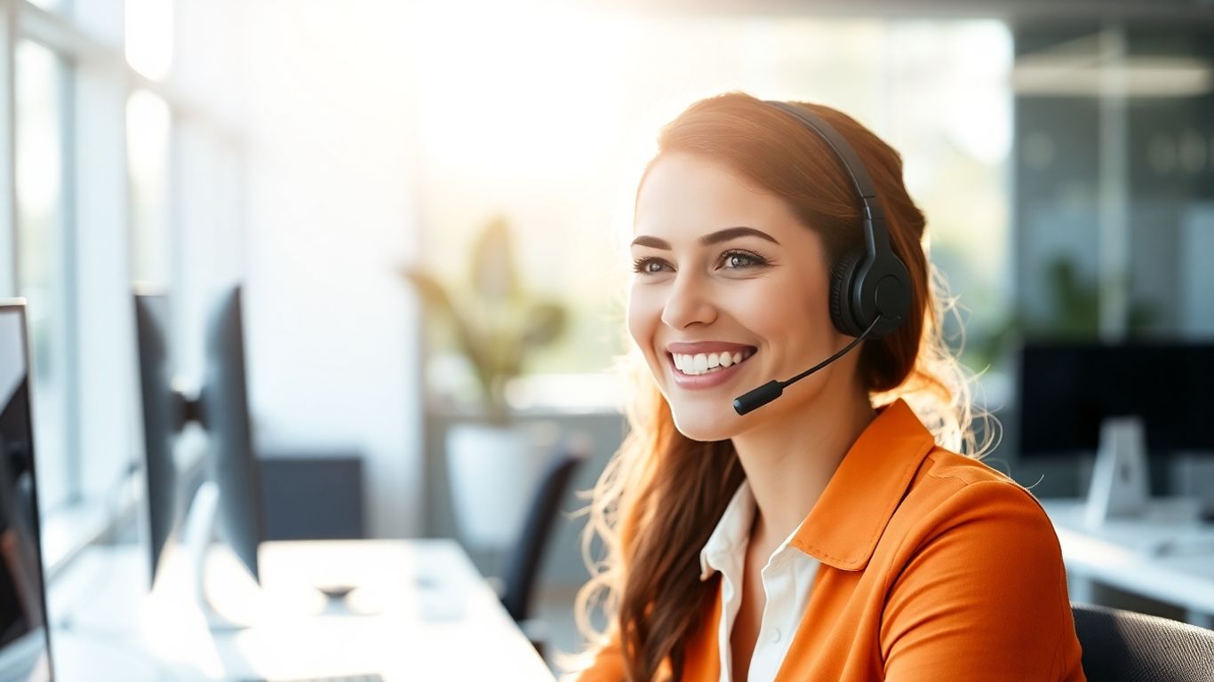 Professional woman with headset in modern office
