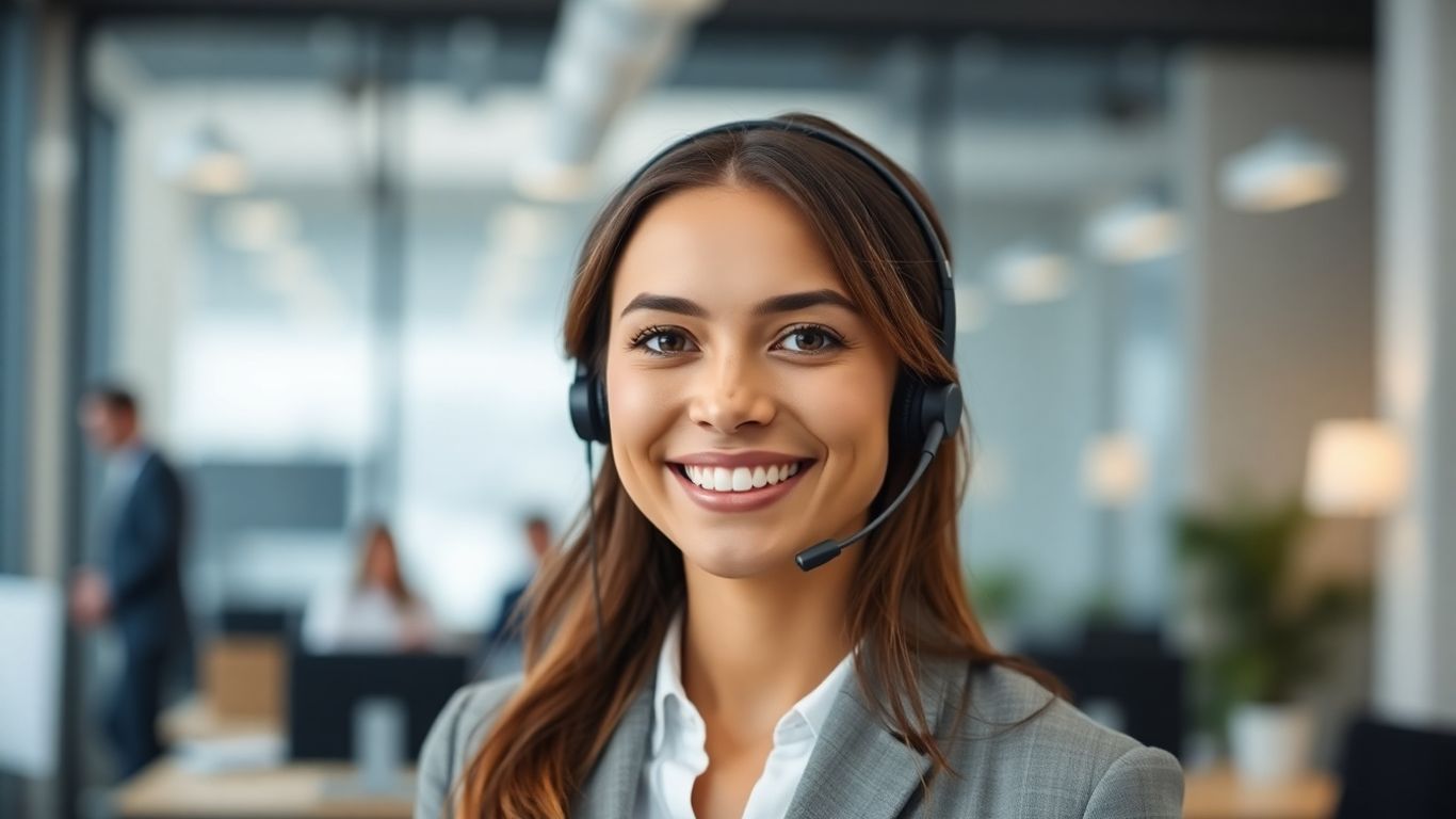 Professional woman with headset in office