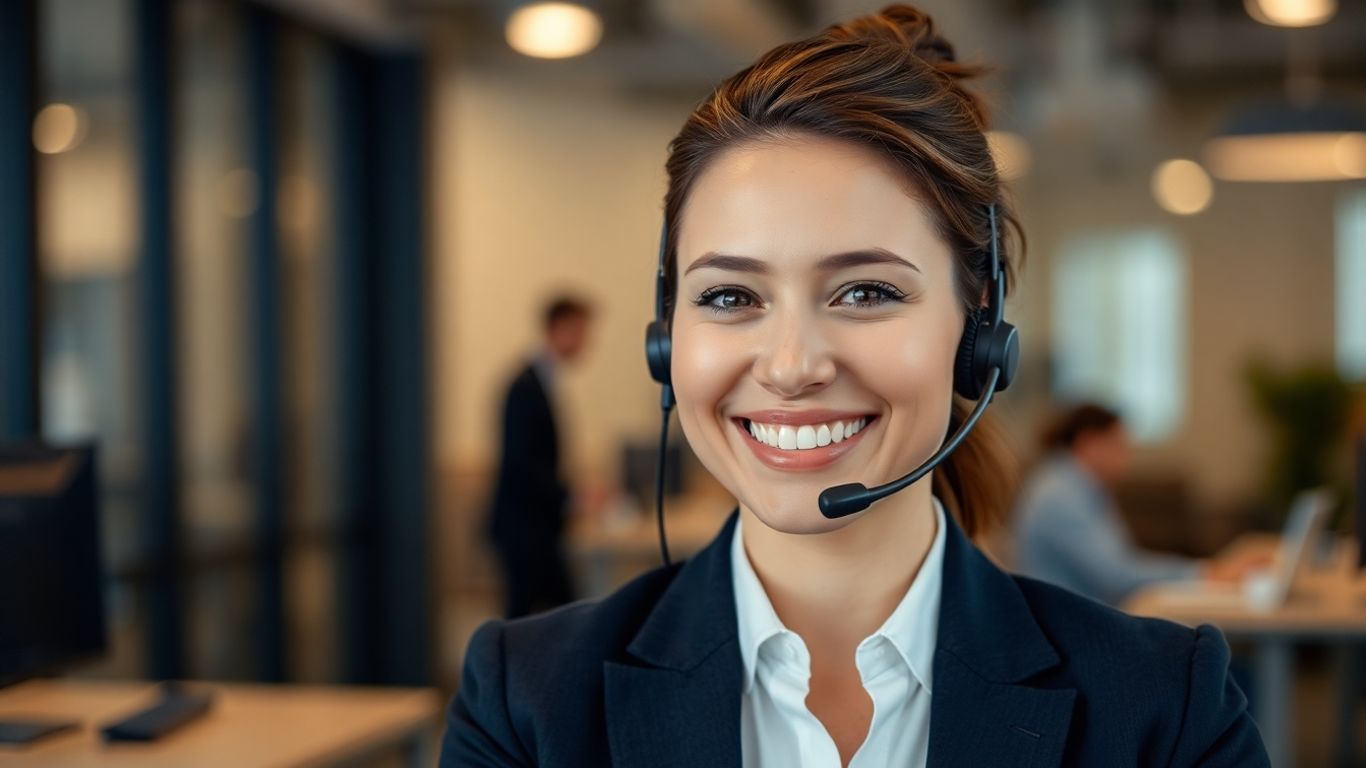 Professional woman with headset in a modern office
