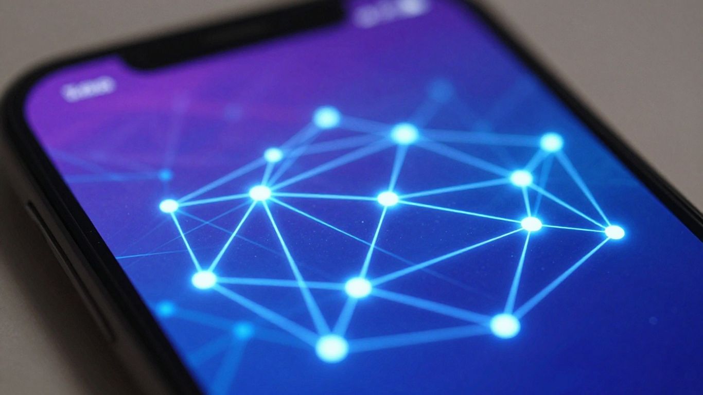 Smartphone screen showing glowing network connections