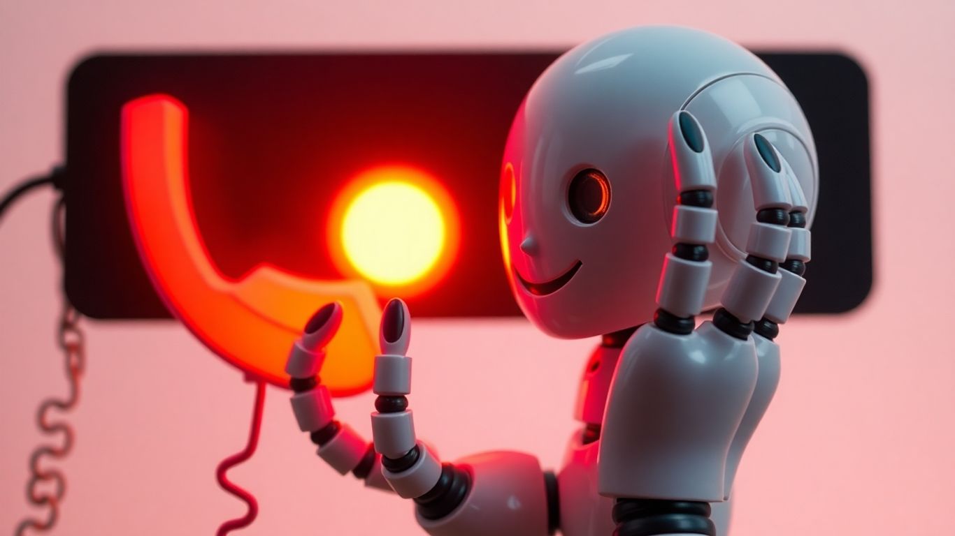 Robot hand answering a glowing red telephone.