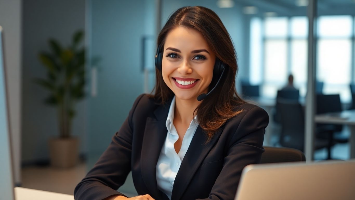 Professional virtual receptionist speaking on headset