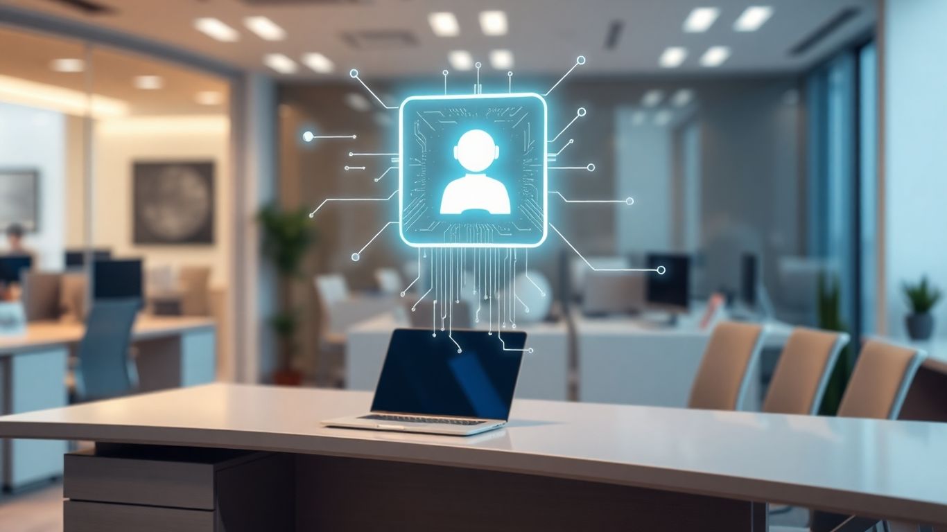 AI chatbot interface with digital circuits and data streams.