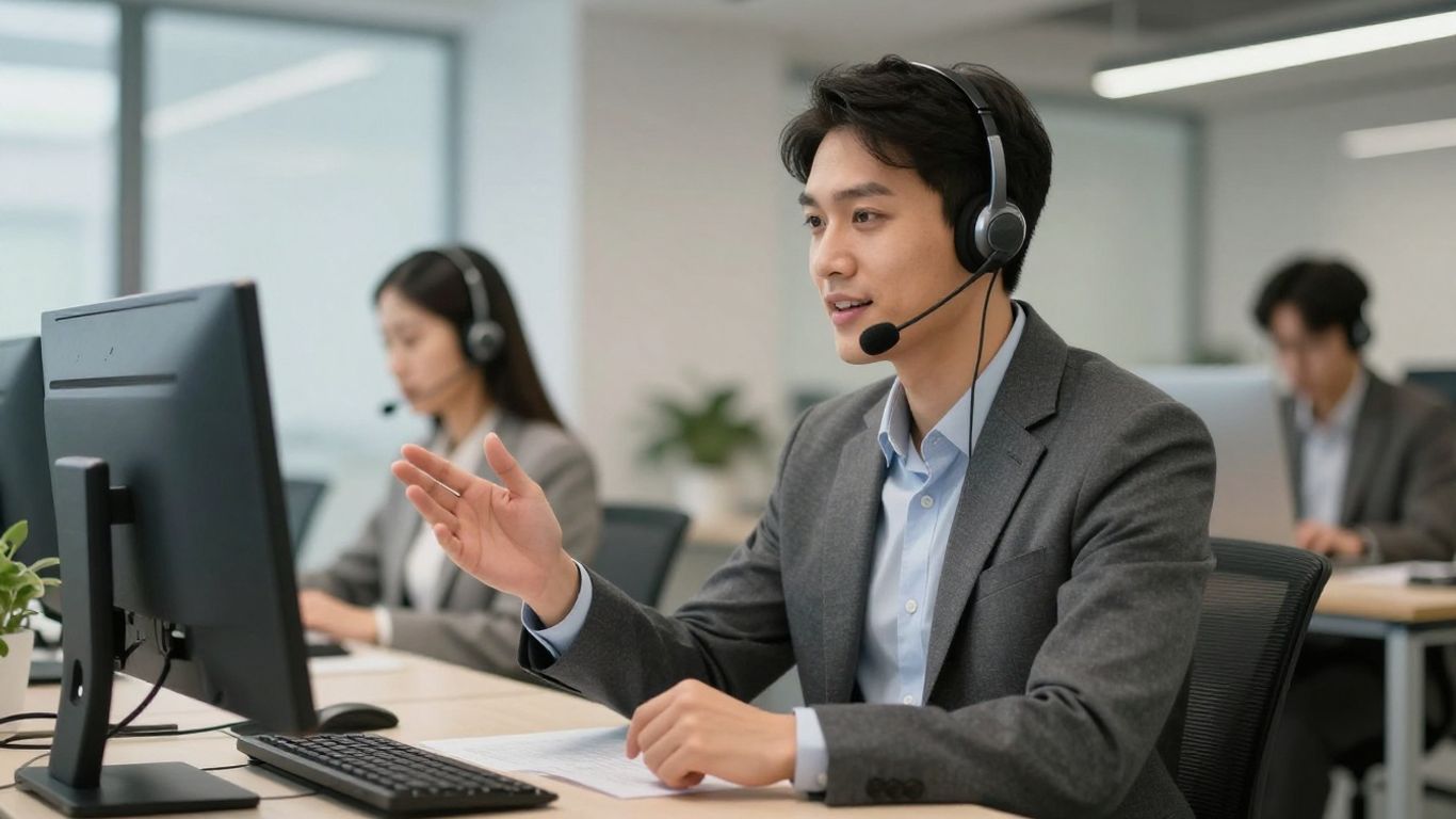 Business professional using a headset for efficient call handling.