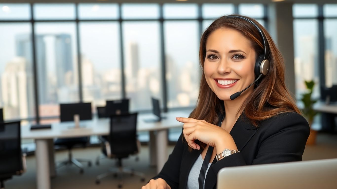 Virtual receptionist assisting a client over the phone.