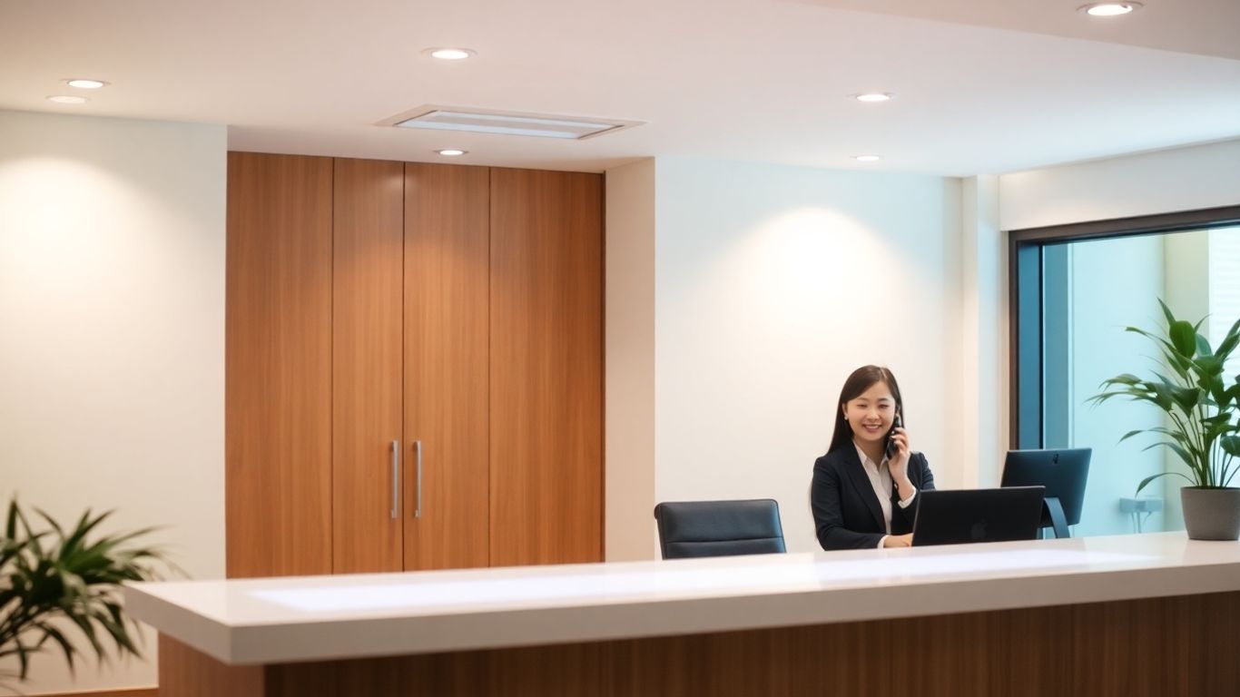 24/7 reception desk with a smiling attendant handling a call.
