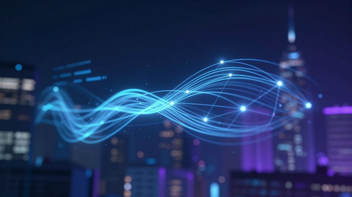 AI customer service automation interface with data streams.