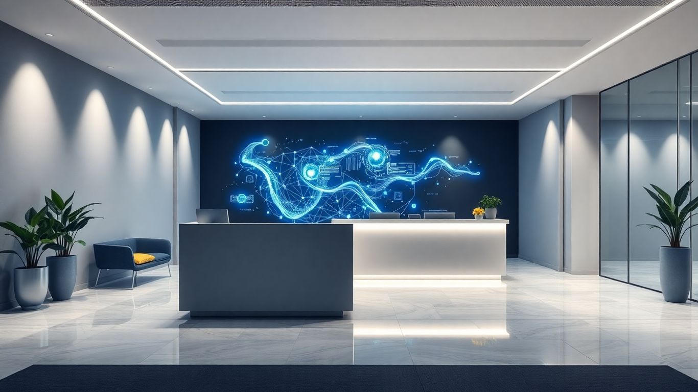Modern reception desk with digital interface