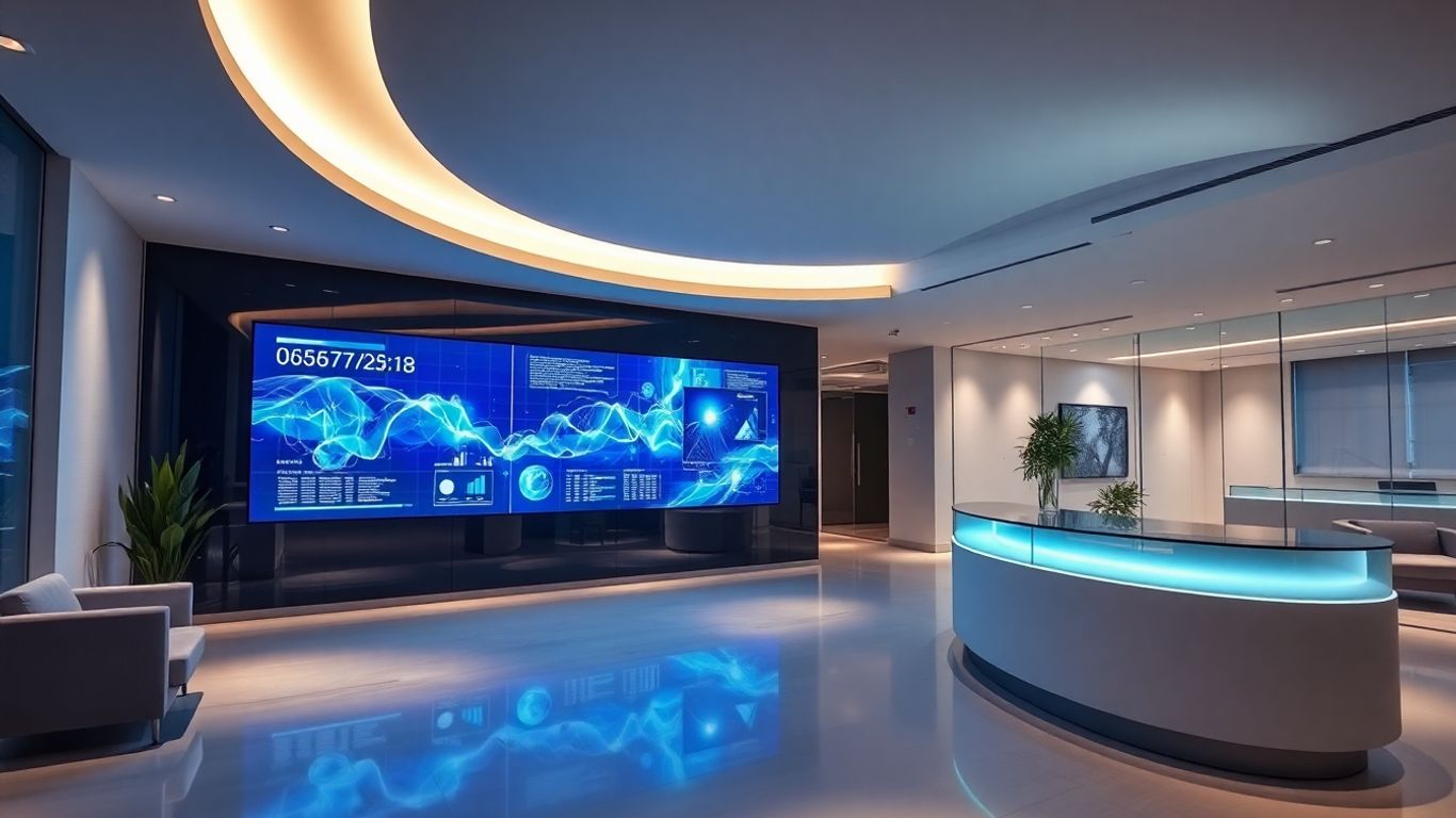 Digital interface in a modern reception area.
