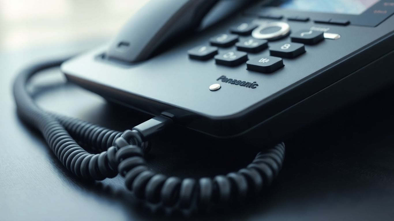 Panasonic phone handset on a dark surface.