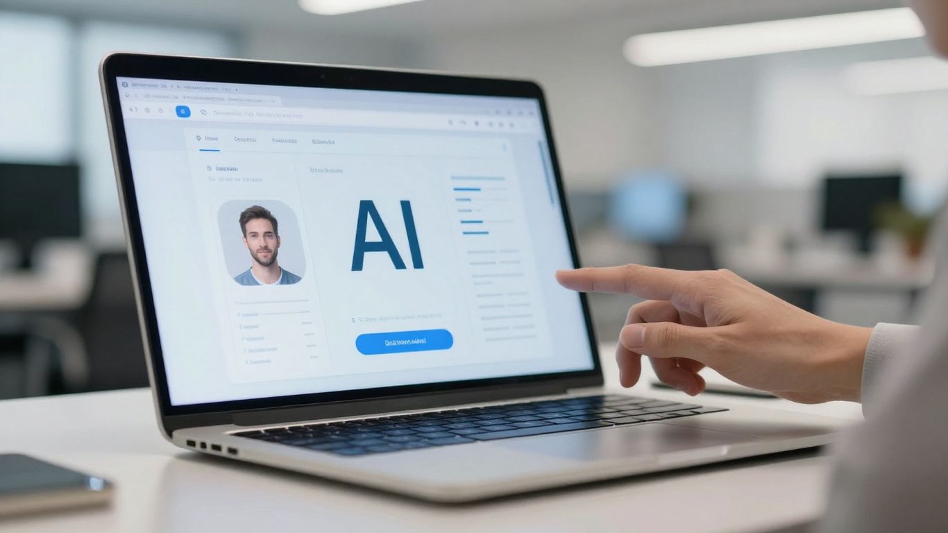 AI interface on a laptop in a modern workspace.